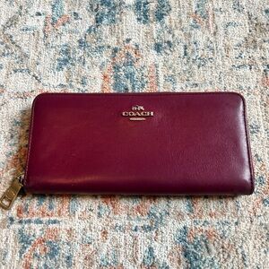 Coach Leather Zip Wallet in Plum with Silver Hardware